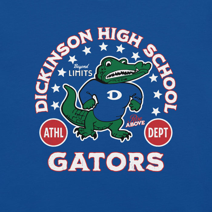 Close-up view of Dickinson High School Gators Royal Blue Premium Unisex t-shirt 208
