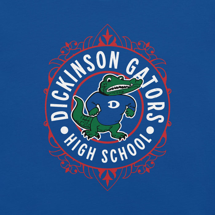 Close-up view of Dickinson High School Gators Royal Blue Premium Unisex t-shirt 227