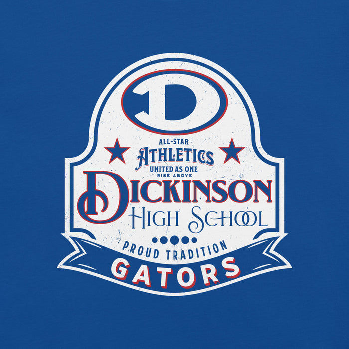 Close-up view of Dickinson High School Gators Royal Blue Premium Unisex t-shirt 219