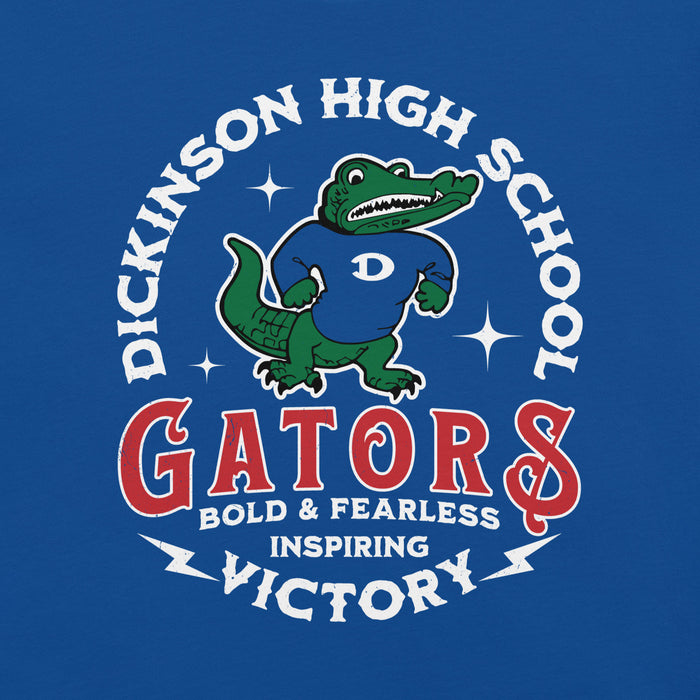 Close-up view of Dickinson High School Gators Royal Blue Premium Unisex t-shirt 206