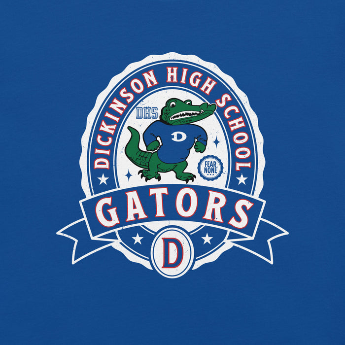 Close-up view of Dickinson High School Gators Royal Blue Premium Unisex t-shirt 212