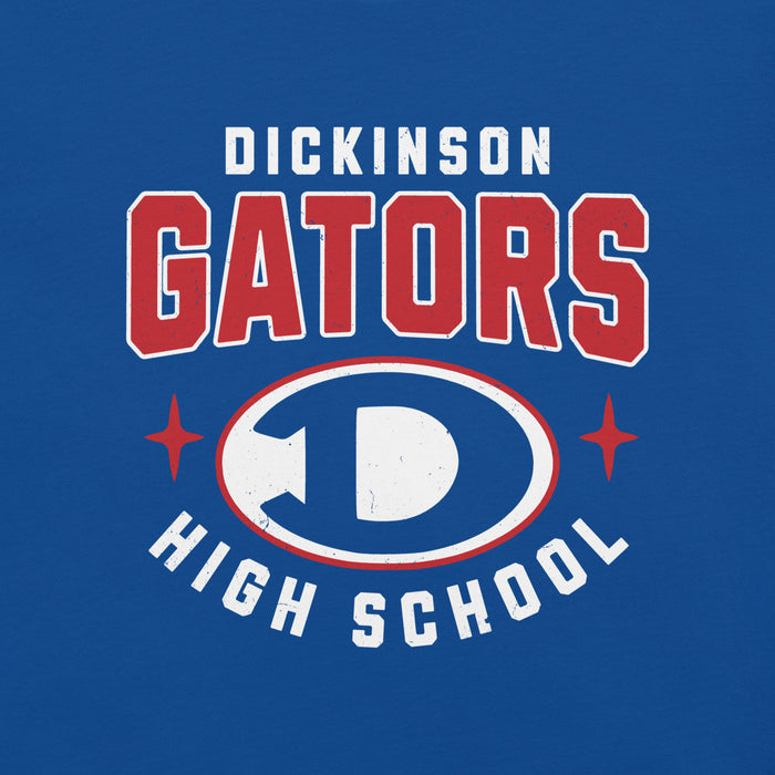Close-up view of Dickinson High School Gators Royal Blue Premium Unisex t-shirt 204