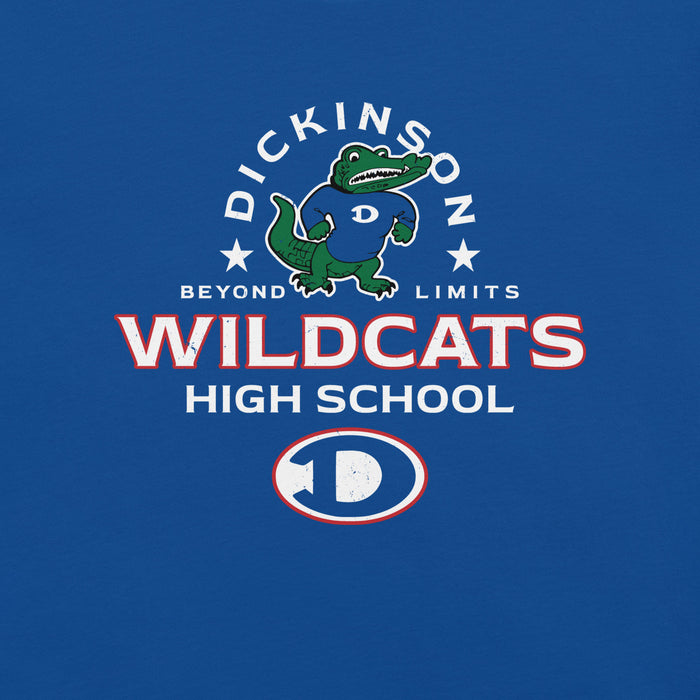 Close-up view of Dickinson High School Gators Royal Blue Premium Unisex t-shirt 222