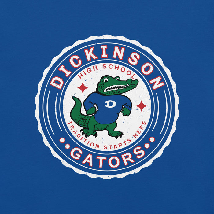Close-up view of Dickinson High School Gators Royal Blue Premium Unisex t-shirt 216