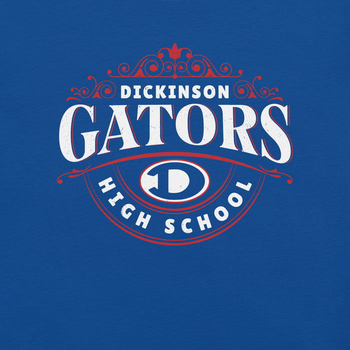 Close-up view of Dickinson High School Gators Royal Blue Premium Unisex t-shirt 211