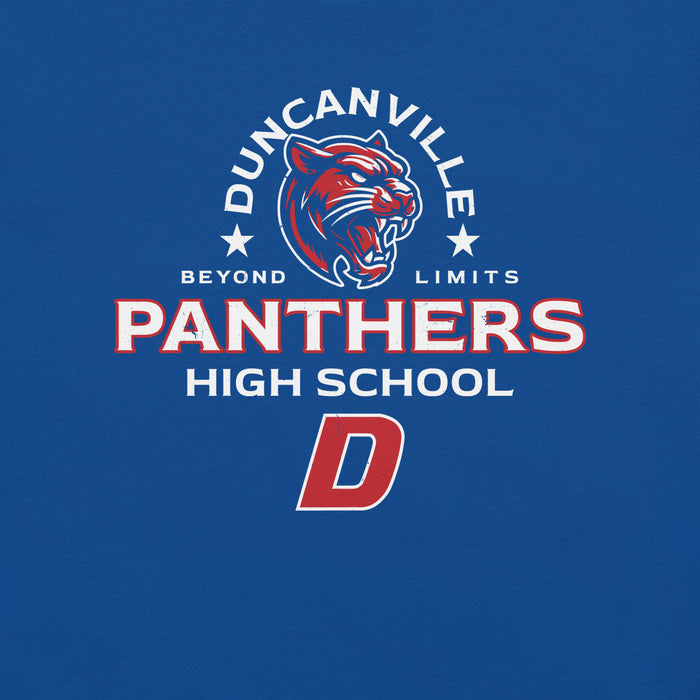 Close-up view of Duncanville High School Panthers Royal Blue Premium Unisex T-shirt 222