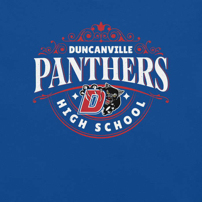 Close-up view of Duncanville High School Panthers Royal Blue Premium Unisex T-shirt 211