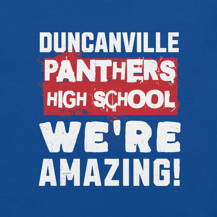 Close-up view of Duncanville High School Panthers Royal Blue Premium Unisex T-shirt 231