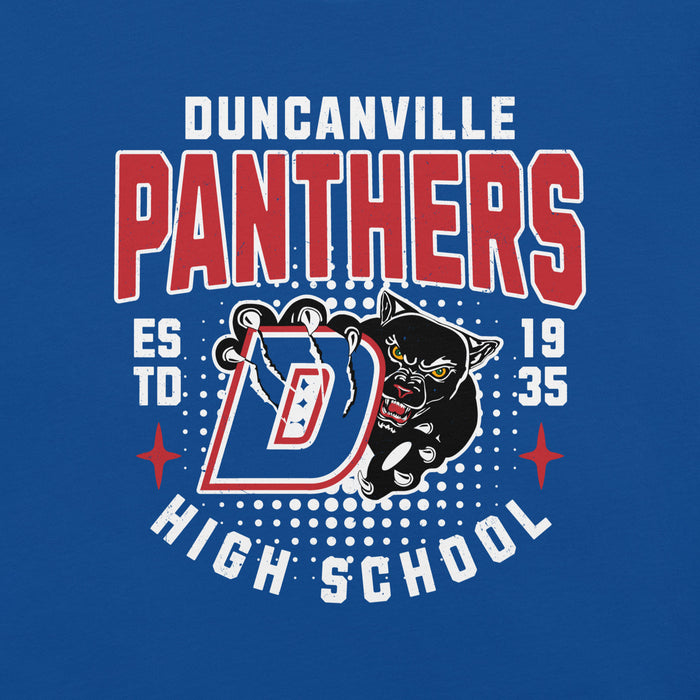 Close-up view of Duncanville High School Panthers Royal Blue Premium Unisex T-shirt 204