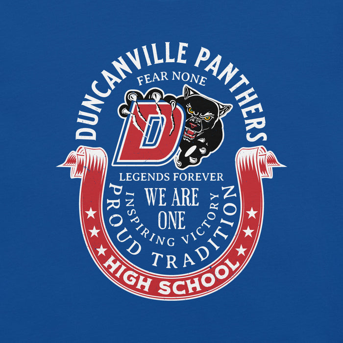 Close-up view of Duncanville High School Panthers Royal Blue Premium Unisex T-shirt 229