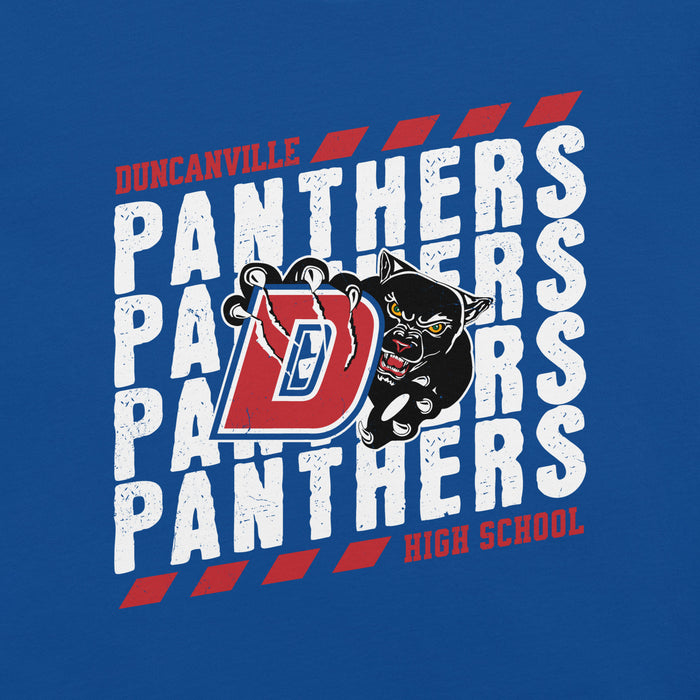 Close-up view of Duncanville High School Panthers Royal Blue Premium Unisex T-shirt 223