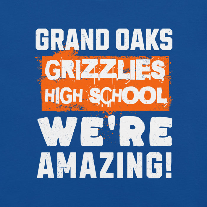 Close-up view of Grand Oaks High School Grizzlies Premium Royal Blue Unisex T-shirt 231