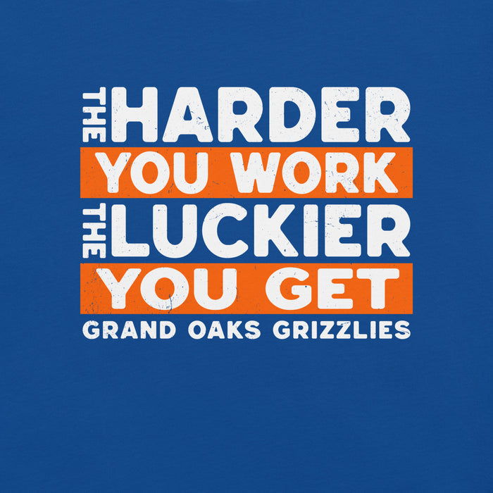 Close-up view of Grand Oaks High School Grizzlies Premium Royal Blue Unisex T-shirt 238