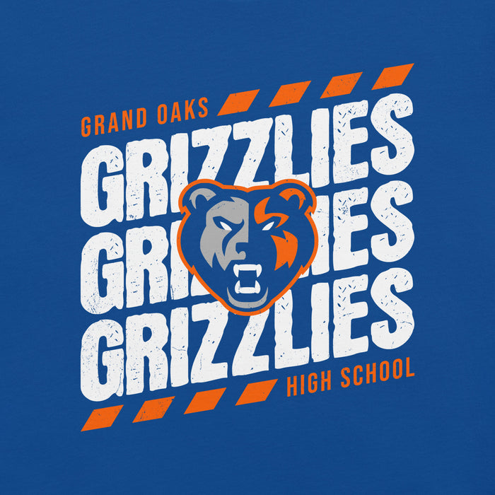 Close-up view of Grand Oaks High School Grizzlies Premium Royal Blue Unisex T-shirt 223