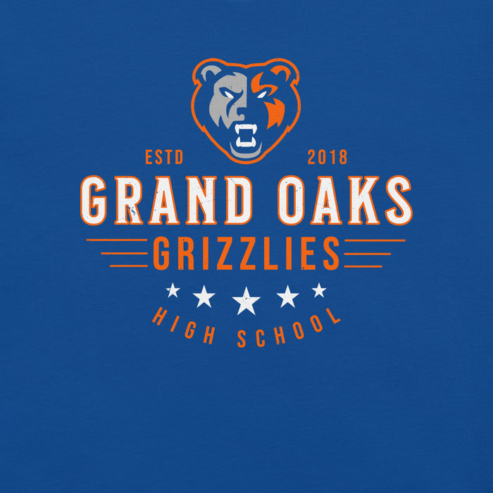 Close-up view of Grand Oaks High School Grizzlies Premium Royal Blue Unisex T-shirt 217