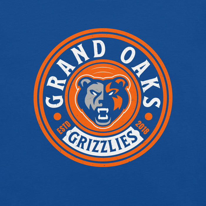Close-up view of Grand Oaks High School Grizzlies Premium Royal Blue Unisex T-shirt 220