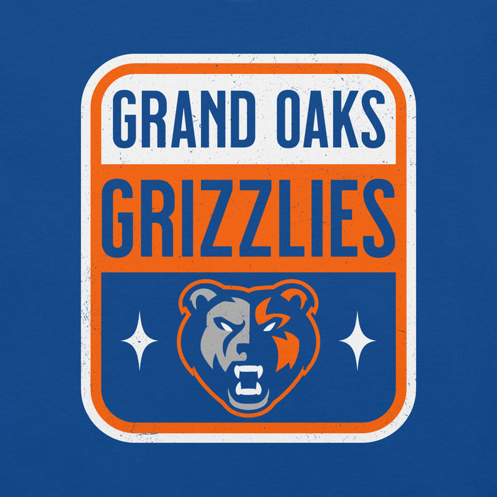 Close-up view of Grand Oaks High School Grizzlies Premium Royal Blue Unisex T-shirt 001