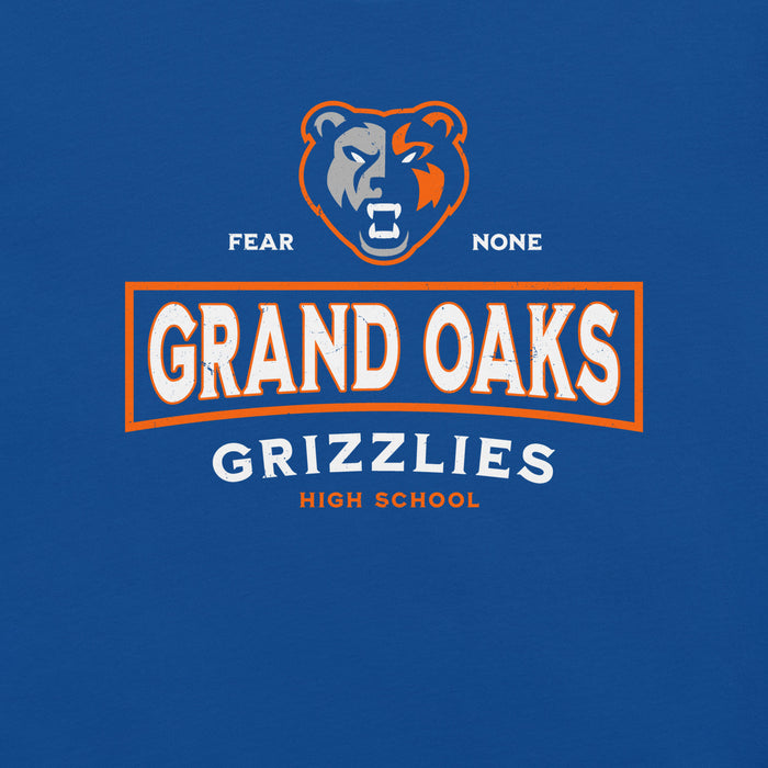 Close-up view of Grand Oaks High School Grizzlies Premium Royal Blue Unisex T-shirt 202