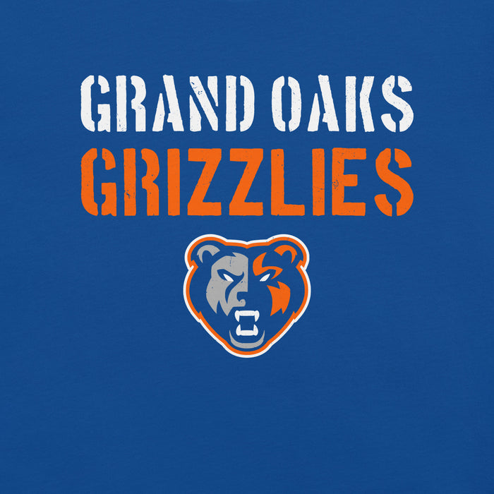 Close-up view of Grand Oaks High School Grizzlies Premium Royal Blue Unisex T-shirt 017