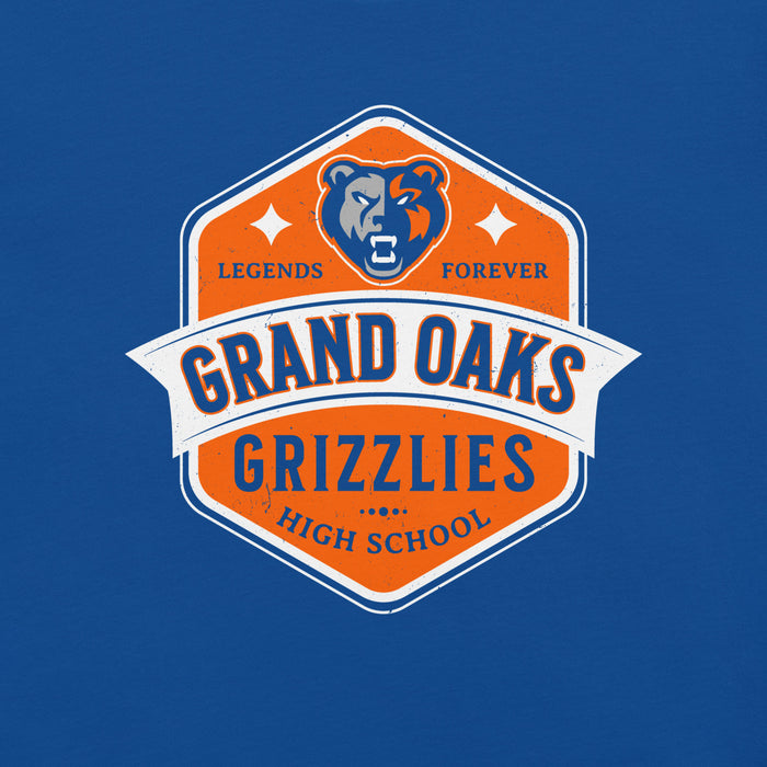 Close-up view of Grand Oaks High School Grizzlies Premium Royal Blue Unisex T-shirt 209
