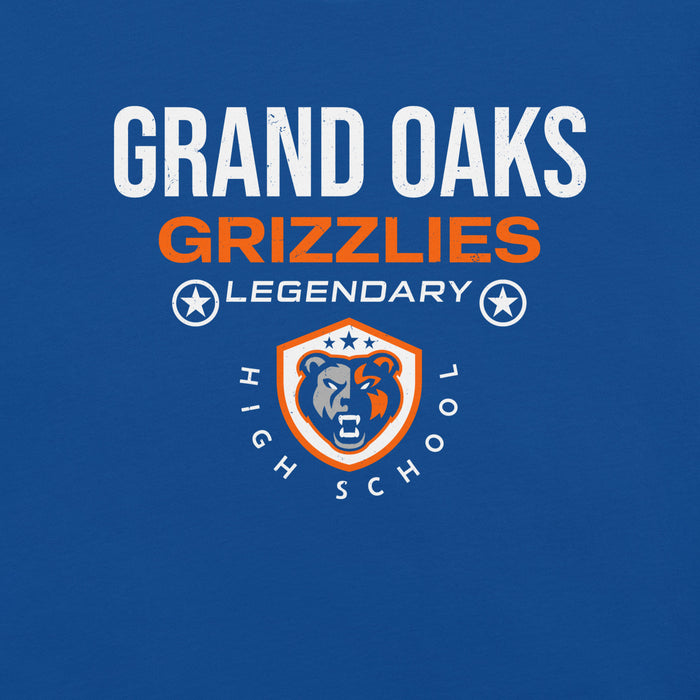 Close-up view of Grand Oaks High School Grizzlies Premium Royal Blue Unisex T-shirt 003