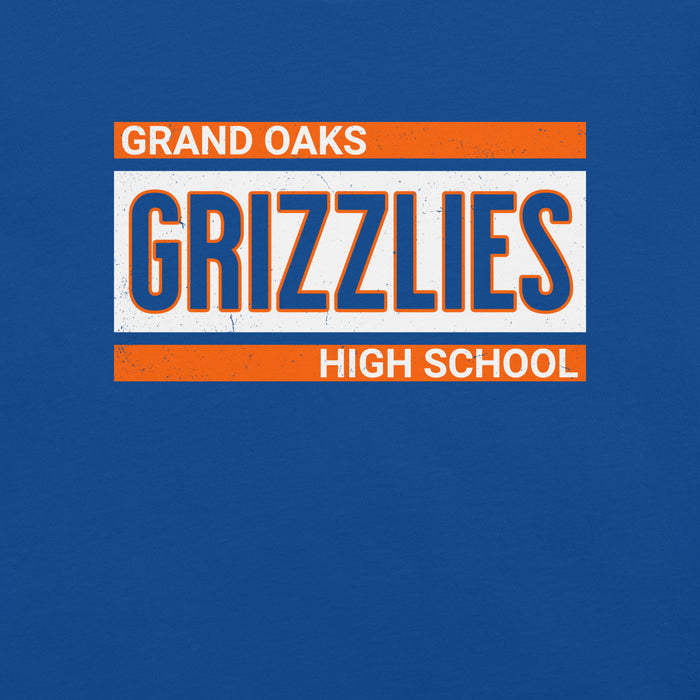 Close-up view of Grand Oaks High School Grizzlies Premium Royal Blue Unisex T-shirt 098
