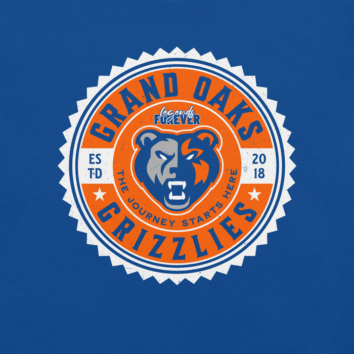 Close-up view of Grand Oaks High School Grizzlies Premium Royal Blue Unisex T-shirt 203