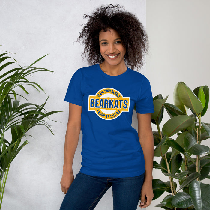 Woman wearing Klein High School Bearkats Royal Blue Premium Unisex T-shirt 011