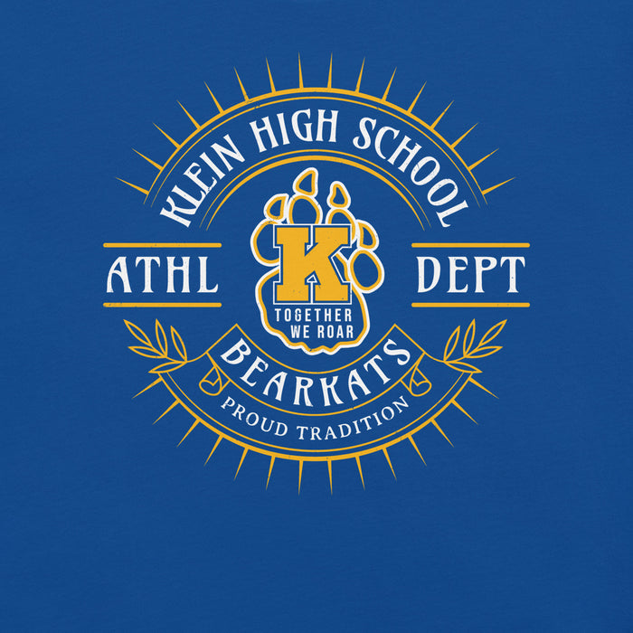 Close-up view of Klein High School Bearkats Royal Blue Premium Unisex T-shirt 201