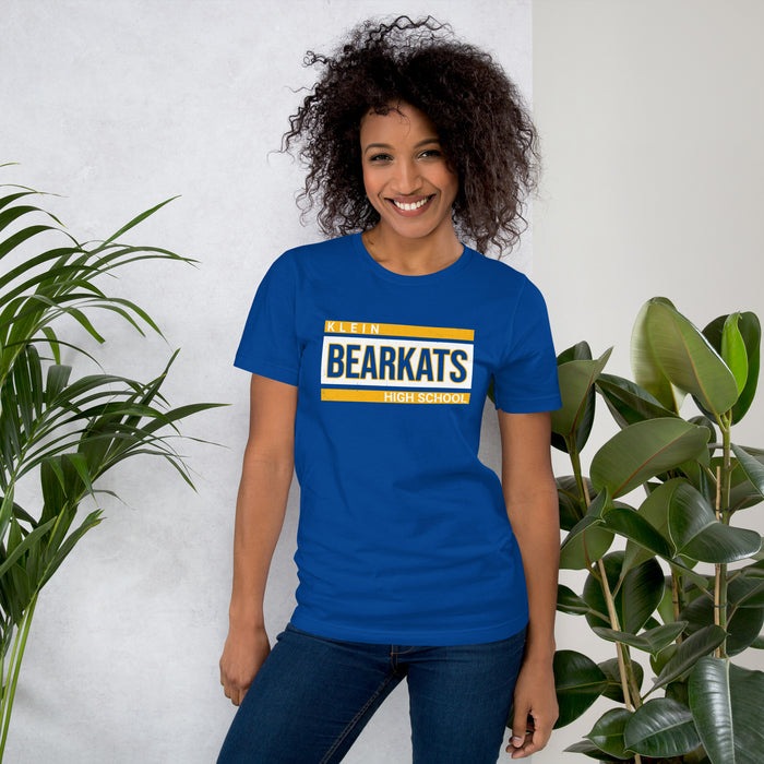 Woman wearing Klein High School Bearkats Royal Blue Premium Unisex T-shirt 098