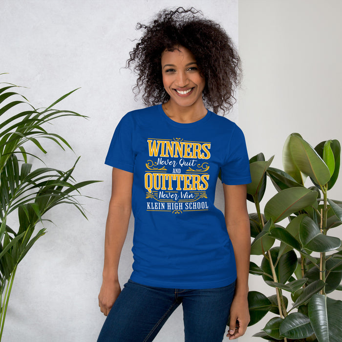 Woman wearing Klein High School Bearkats Royal Blue Premium Unisex T-shirt 237