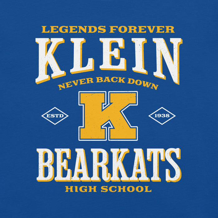 Close-up view of Klein High School Bearkats Royal Blue Premium Unisex T-shirt 230