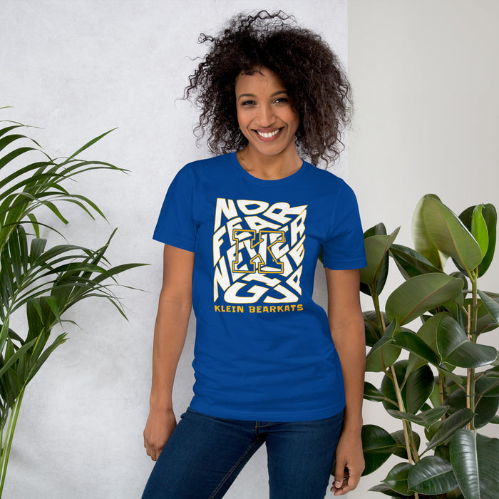 Woman wearing Klein High School Bearkats Royal Blue Premium Unisex T-shirt 236