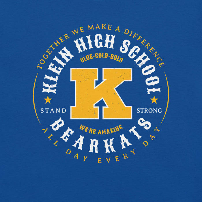 Close-up view of Klein High School Bearkats Royal Blue Premium Unisex T-shirt 214