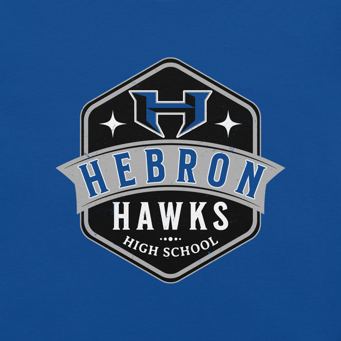 Close-up view of Hebron High School Hawks Royal Blue Premium Unisex T-shirt 209