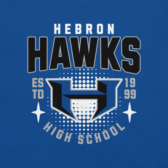 Close-up view of Hebron High School Hawks Royal Blue Premium Unisex T-shirt 204