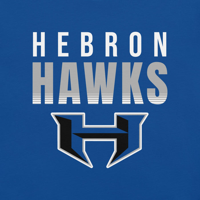 Close-up view of Hebron High School Hawks Royal Blue Premium Unisex T-shirt 024