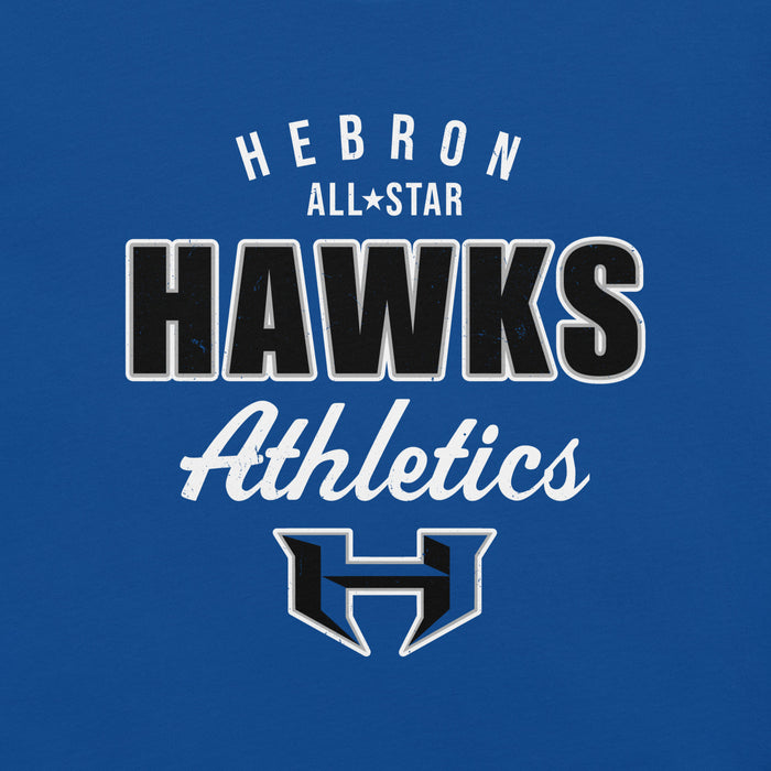 Close-up view of Hebron High School Hawks Royal Blue Premium Unisex T-shirt 034