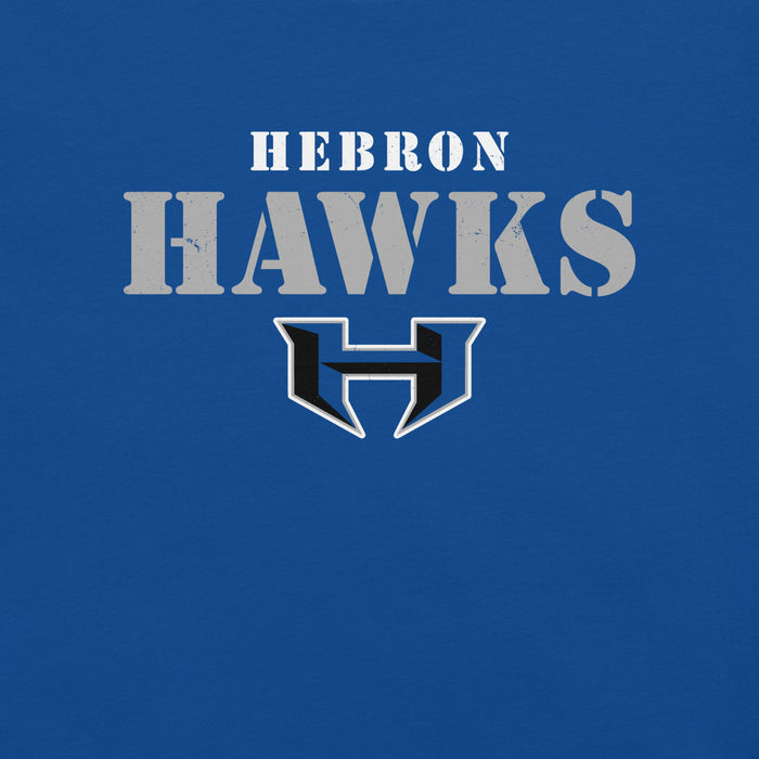 Close-up view of Hebron High School Hawks Royal Blue Premium Unisex T-shirt 017