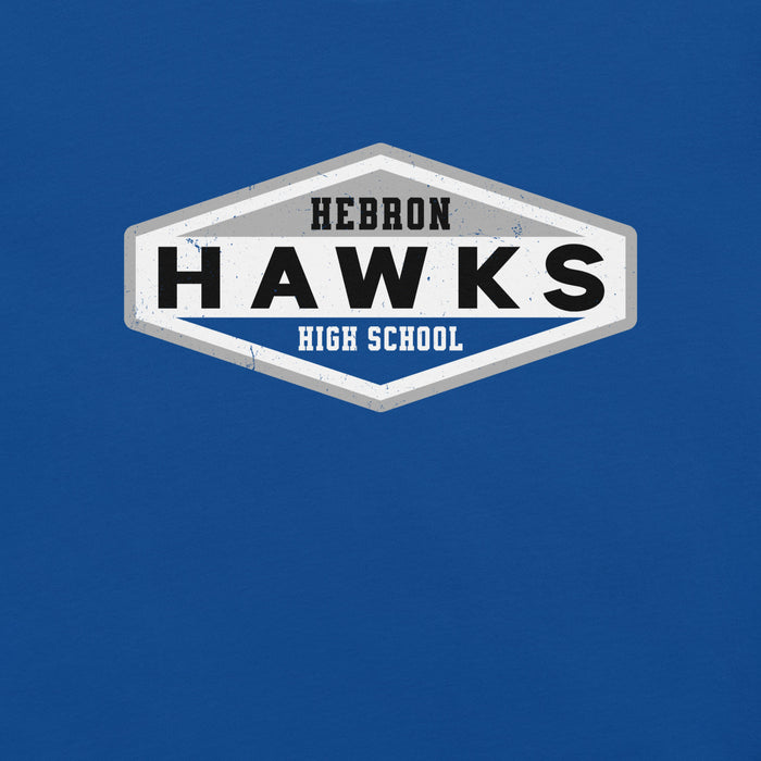 Close-up view of Hebron High School Hawks Royal Blue Premium Unisex T-shirt 009