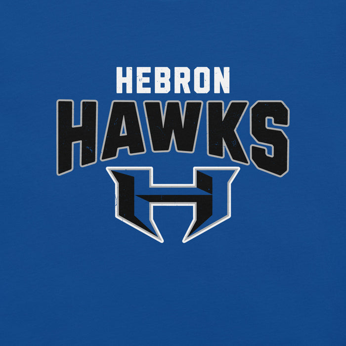 Close-up view of Hebron High School Hawks Royal Blue Premium Unisex T-shirt 234