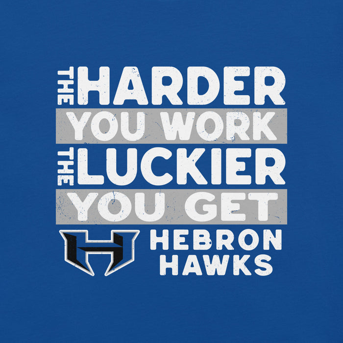 Close-up view of Hebron High School Hawks Royal Blue Premium Unisex T-shirt 238