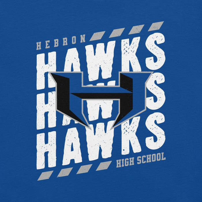 Close-up view of Hebron High School Hawks Royal Blue Premium Unisex T-shirt 234