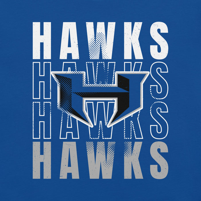 Close-up view of Hebron High School Hawks Royal Blue Premium Unisex T-shirt 233