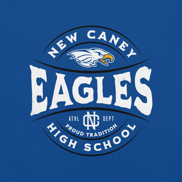 Close-up view of New Caney High School Eagles Royal Blue Premium Unisex T-shirt 218