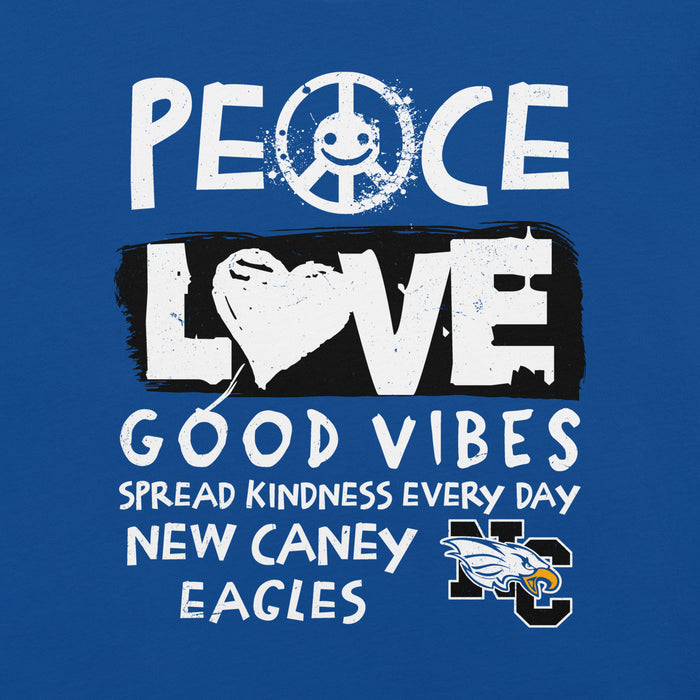 Close-up view of New Caney High School Eagles Royal Blue Premium Unisex T-shirt 240