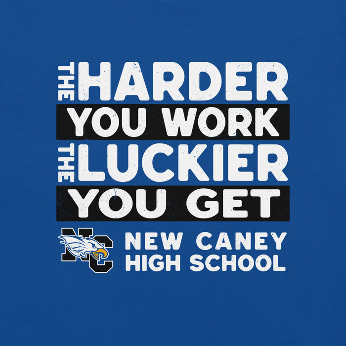 Close-up view of New Caney High School Eagles Royal Blue Premium Unisex T-shirt 238