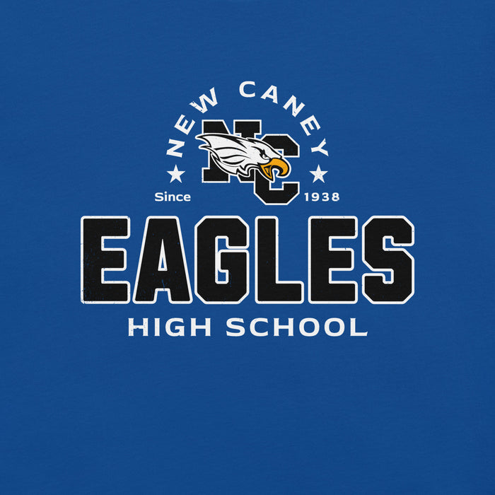 Close-up view of New Caney High School Eagles Royal Blue Premium Unisex T-shirt 222