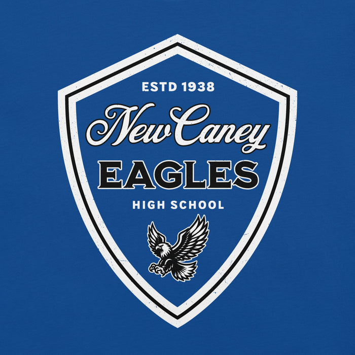 Close-up view of New Caney High School Eagles Royal Blue Premium Unisex T-shirt 225
