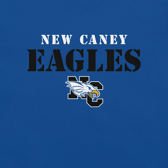 Close-up view of New Caney High School Eagles Royal Blue Premium Unisex T-shirt 017